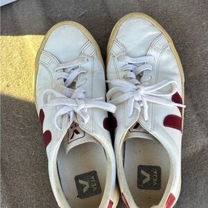 Veja Cream and Red Sneakers